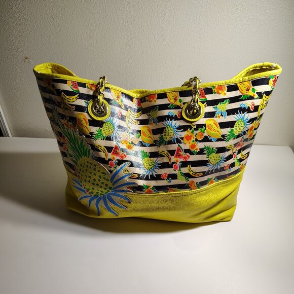 Betsey Johnson Banana Split Tote Bag Fruit Striped Yellow - Picture 3 of 16